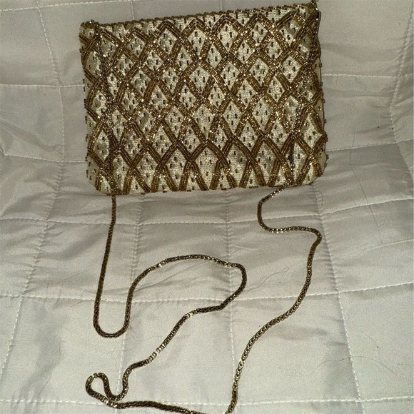 Vintage‎ Gold Beaded Evening Clutch Bag Chain La Regale LTD old money elegant - Picture 1 of 8